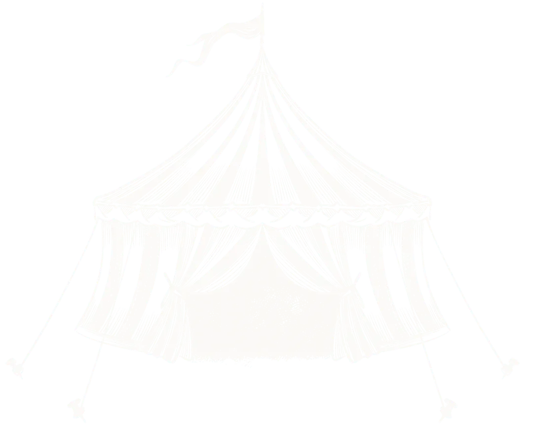 Illustration of a striped circus tent with a flag on top.